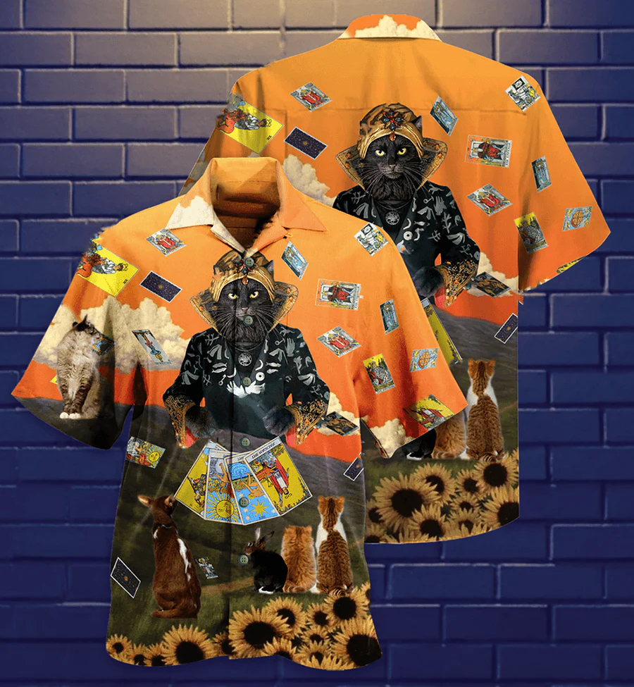 Cat Hawaiian Shirt For Summer, Cat Tarot Cool Style Aloha Shirt, Best Colorful Cat Hawaiian Shirts Outfit For Men Women, Friend, Team, Cat Lovers - Image 3