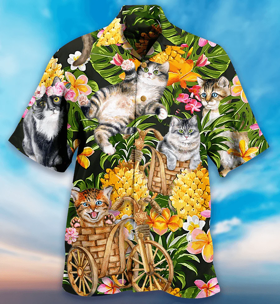 Cat Hawaiian Shirt For Summer, Cat Tropical Floral Hawaiian Shirts Outfit For Men Women, Friend, Team, Cat Lovers