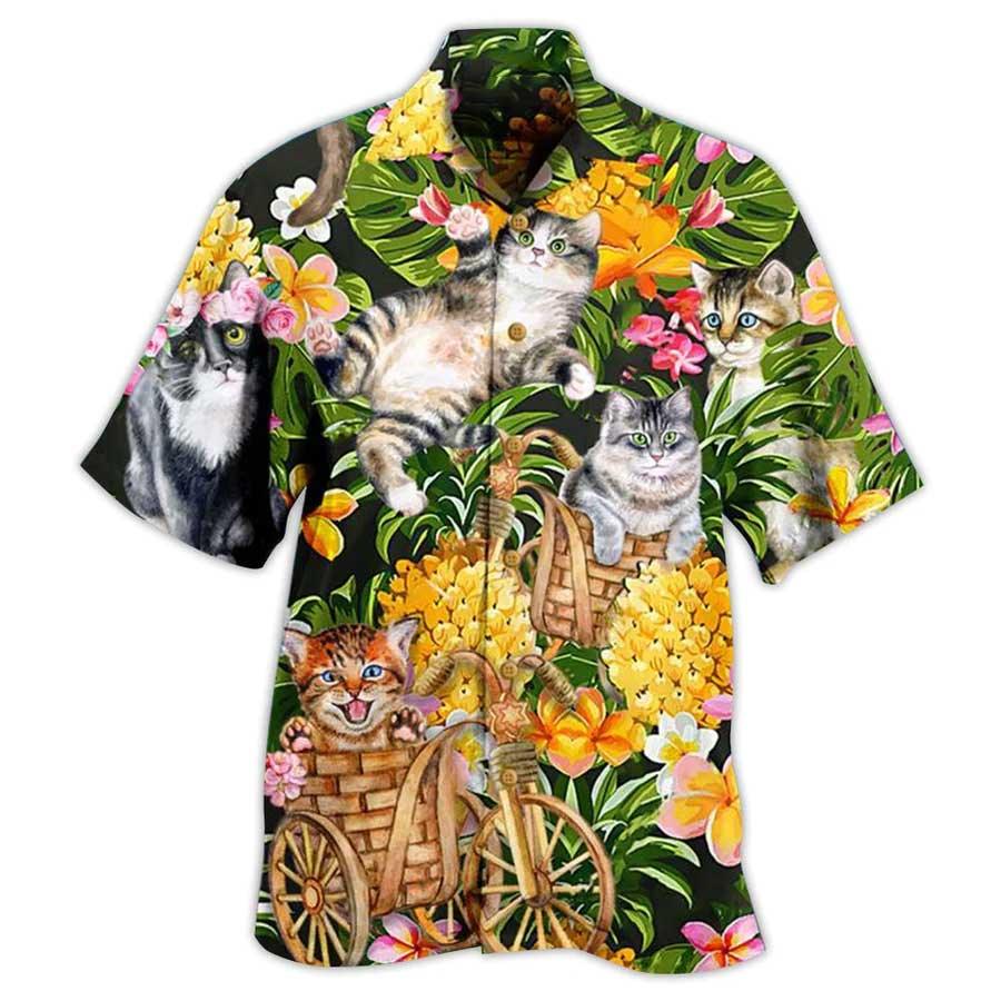 Cat Hawaiian Shirt For Summer, Cat Tropical Floral Hawaiian Shirts Outfit For Men Women, Friend, Team, Cat Lovers - Image 3