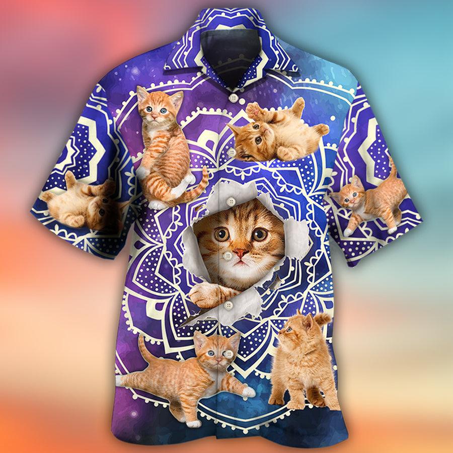 Cat Hawaiian Shirt For Summer, Cat Yoga Pose Galaxy Aloha Shirts - Best Colorful Cool Cat Hawaiian Shirts Outfit For Men Women, Friend, Cat Lovers - Image 2