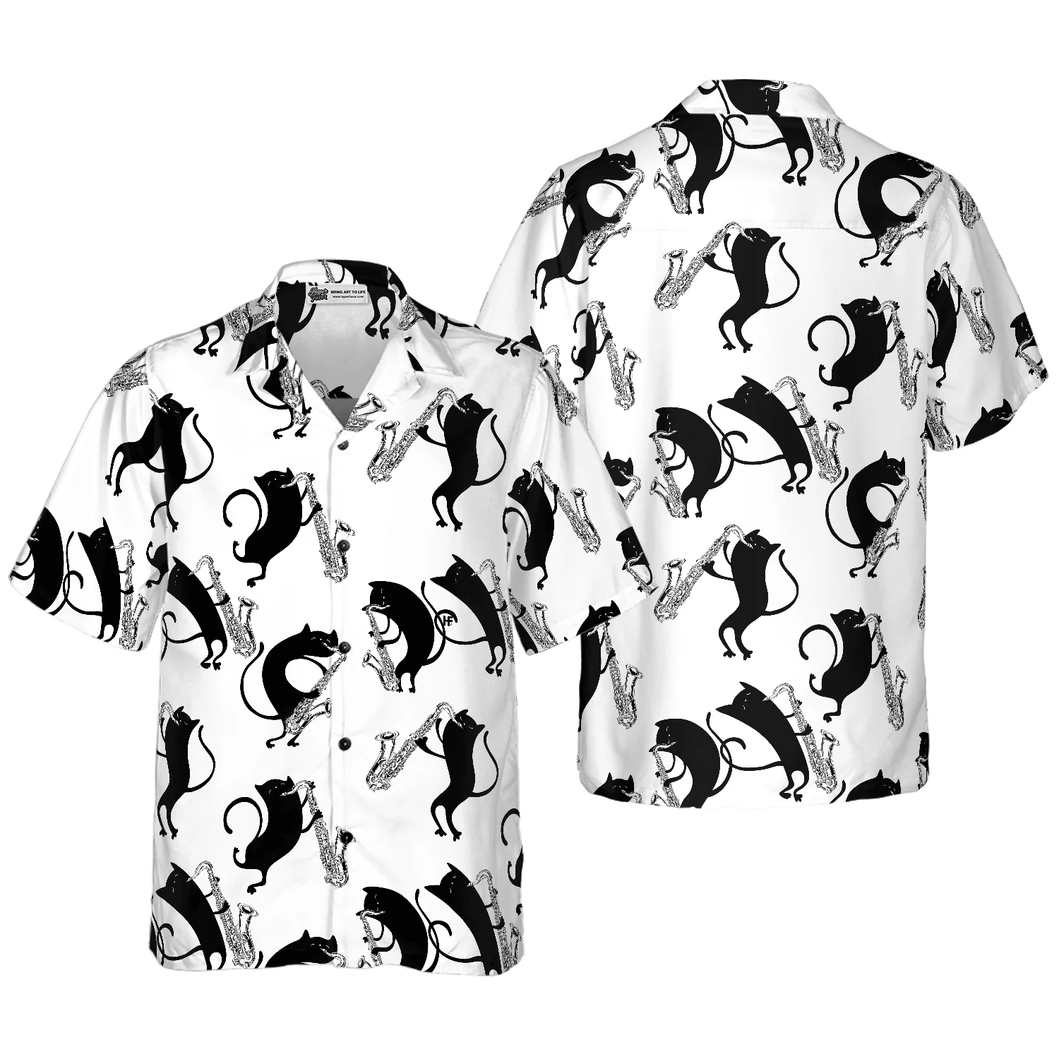 Cat Hawaiian Shirt For Summer, Cats Play Saxophone Aloha Shirts, Colorful Shirt For Men Women, Perfect Gift For Friend, Team, Family, Cat Lovers, Saxophone Lover
