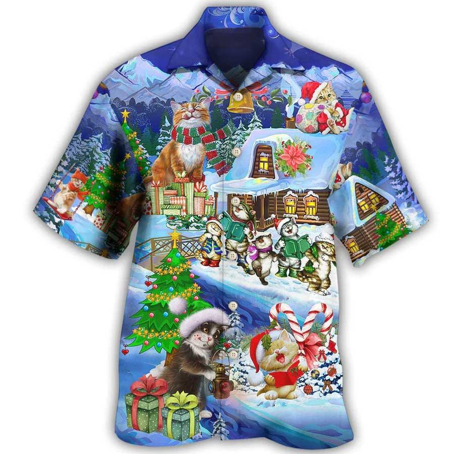 Cat Hawaiian Shirt For Summer, Christmas Cat Santa Love Gift Aloha Shirts, Best Cat Hawaiian Shirts Outfit For Men Women, Friend, Cat Lovers