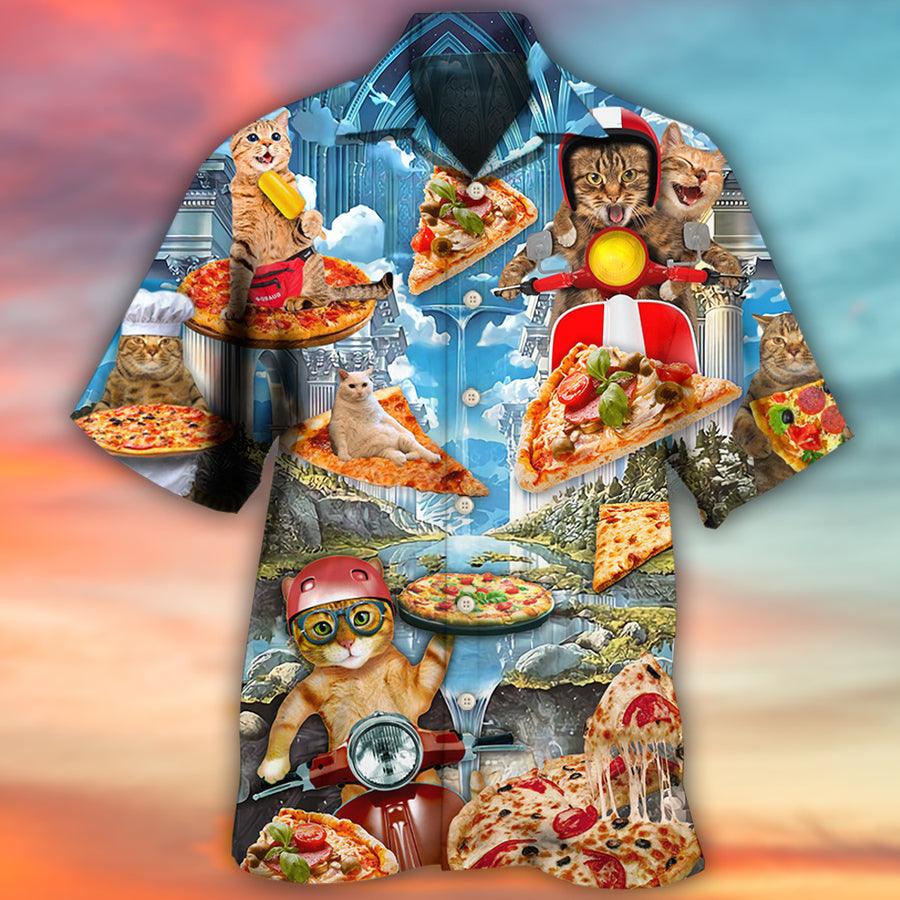 Cat Hawaiian Shirt For Summer, Pizza Cat Aloha Shirts - Best Colorful Cool Cat Hawaiian Shirts Outfit For Men Women, Friend, Team, Cat Lovers - Image 2