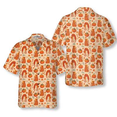 Cat Hawaiian Shirt, Pumpkin Cat Lover Thanksgiving Shirt For Men - Perfect Gift For Men, Cat Lovers, Husband, Boyfriend, Friend, Family