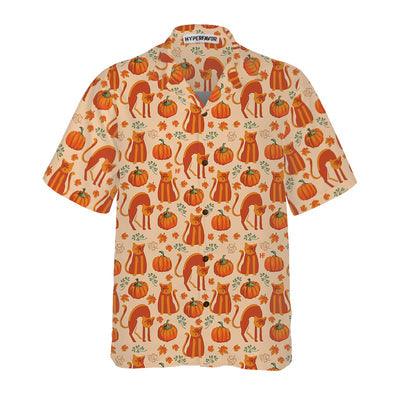 Cat Hawaiian Shirt, Pumpkin Cat Lover Thanksgiving Shirt For Men - Perfect Gift For Men, Cat Lovers, Husband, Boyfriend, Friend, Family - Image 2
