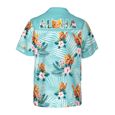 Cat Hawaiian Shirt, Tropical Leaves Aloha Shirt For Men - Perfect Gift For Men, Cat Lovers, Husband, Boyfriend, Friend, Family - Image 3