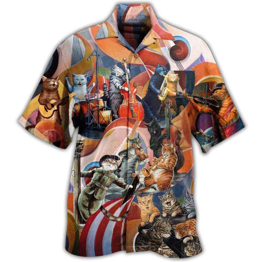 Cat Hawaiian Shirts For Summer, Cat Band, Best Colorful Cat Hawaiian Shirts Outfit For Men Women, Friend, Team, Cat Lovers - Image 3