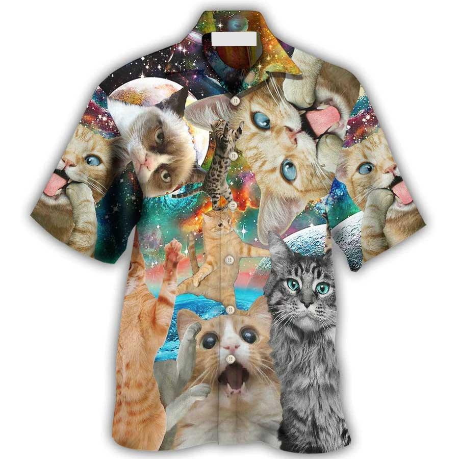 Cat Hawaiian Shirts For Summer, Cat Funny Amazing Galaxy Aloha Shirts, Best Colorful Cool Cat Hawaiian Shirts Outfit For Men Women, Friend, Cat Lovers