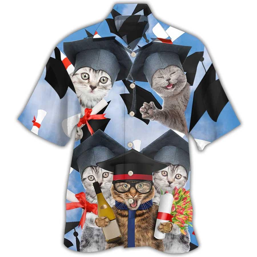 Cat Hawaiian Shirts For Summer, Cat Graduation Cute Cat Aloha Shirts, Best Colorful Cat Hawaiian Shirts Outfit For Men Women, Friend, Team, Cat Lovers