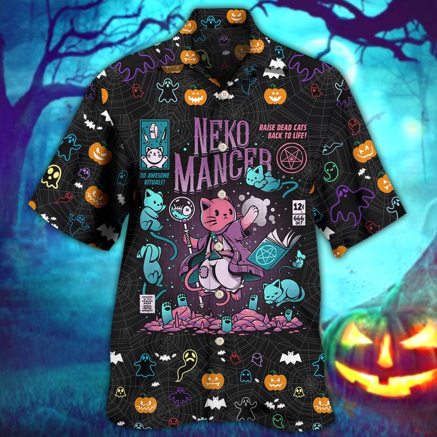 Cat Hawaiian Shirts For Summer, Cat Halloween Neko Mancer Aloha Shirts, Best Colorful Cool Cat Hawaiian Shirts Outfit For Men Women, Friend, Team, Cat Lovers - Image 2