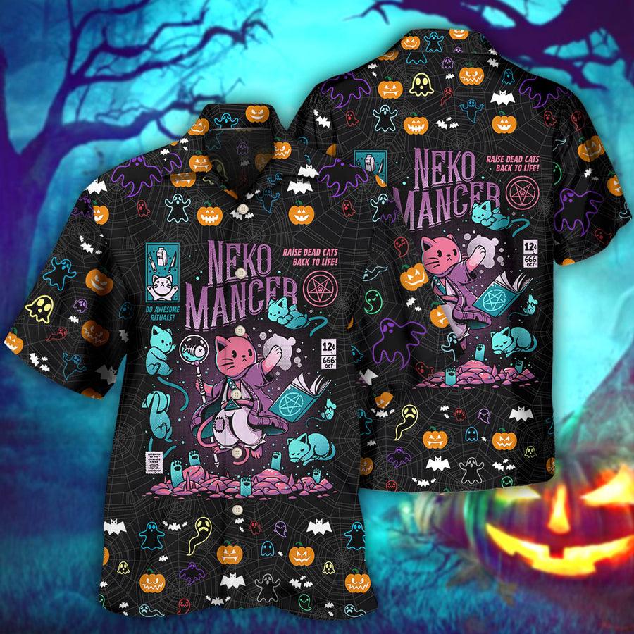 Cat Hawaiian Shirts For Summer, Cat Halloween Neko Mancer Aloha Shirts, Best Colorful Cool Cat Hawaiian Shirts Outfit For Men Women, Friend, Team, Cat Lovers - Image 3