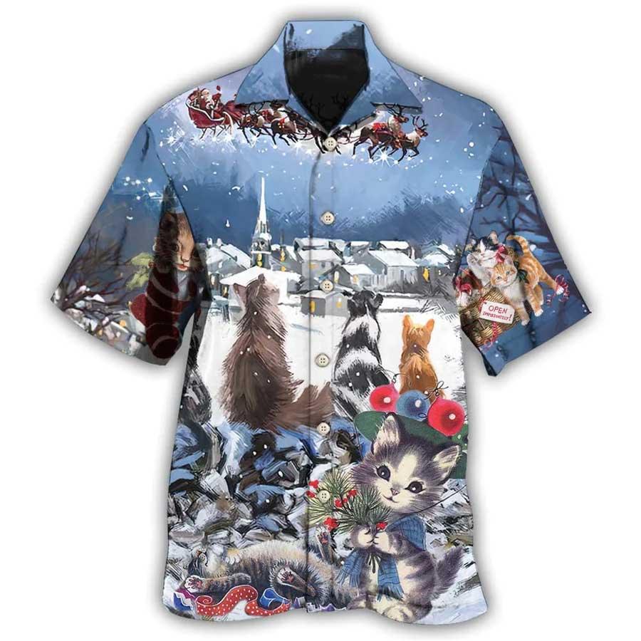 Cat Hawaiian Shirts For Summer, Cat Hope Christmas Night Aloha Shirts, Best Colorful Cool Cat Hawaiian Shirts Outfit For Men Women, Friend, Team, Cat Lovers