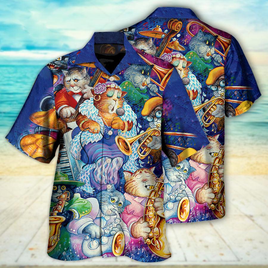 Cat Hawaiian Shirts For Summer, Cat Jazz Music Funny Aloha Shirts, Best Colorful Cool Cat Hawaiian Shirts Outfit For Men Women, Friend, Team, Cat Lovers - Image 2