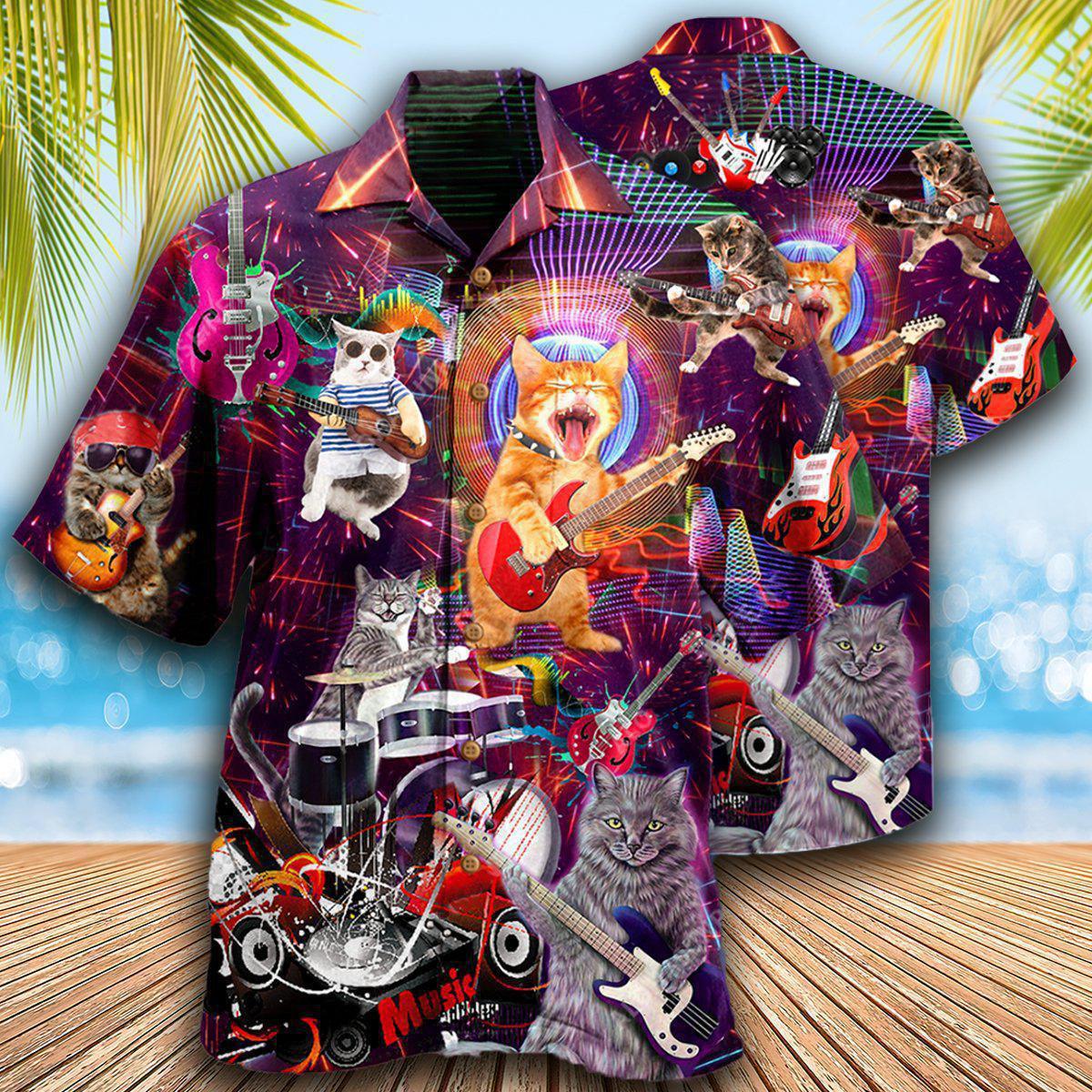Cat Hawaiian Shirts For Summer, Cat Rocker Aloha Shirts, Colorful Cool Cat Hawaiian Shirts Outfit For Men Women, Gift For Friend, Team, Cat Lovers - Image 3