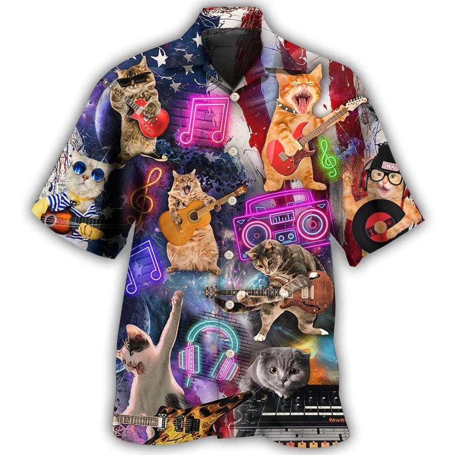 Cat Hawaiian Shirts For Summer, Independence Day Cat Rocker Happy Aloha Shirts - Best Cat Hawaiian Shirts Outfit For Men Women, Friend, Cat Lovers