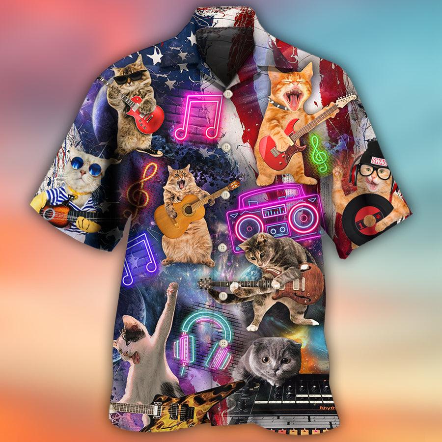 Cat Hawaiian Shirts For Summer, Independence Day Cat Rocker Happy Aloha Shirts - Best Cat Hawaiian Shirts Outfit For Men Women, Friend, Cat Lovers - Image 2