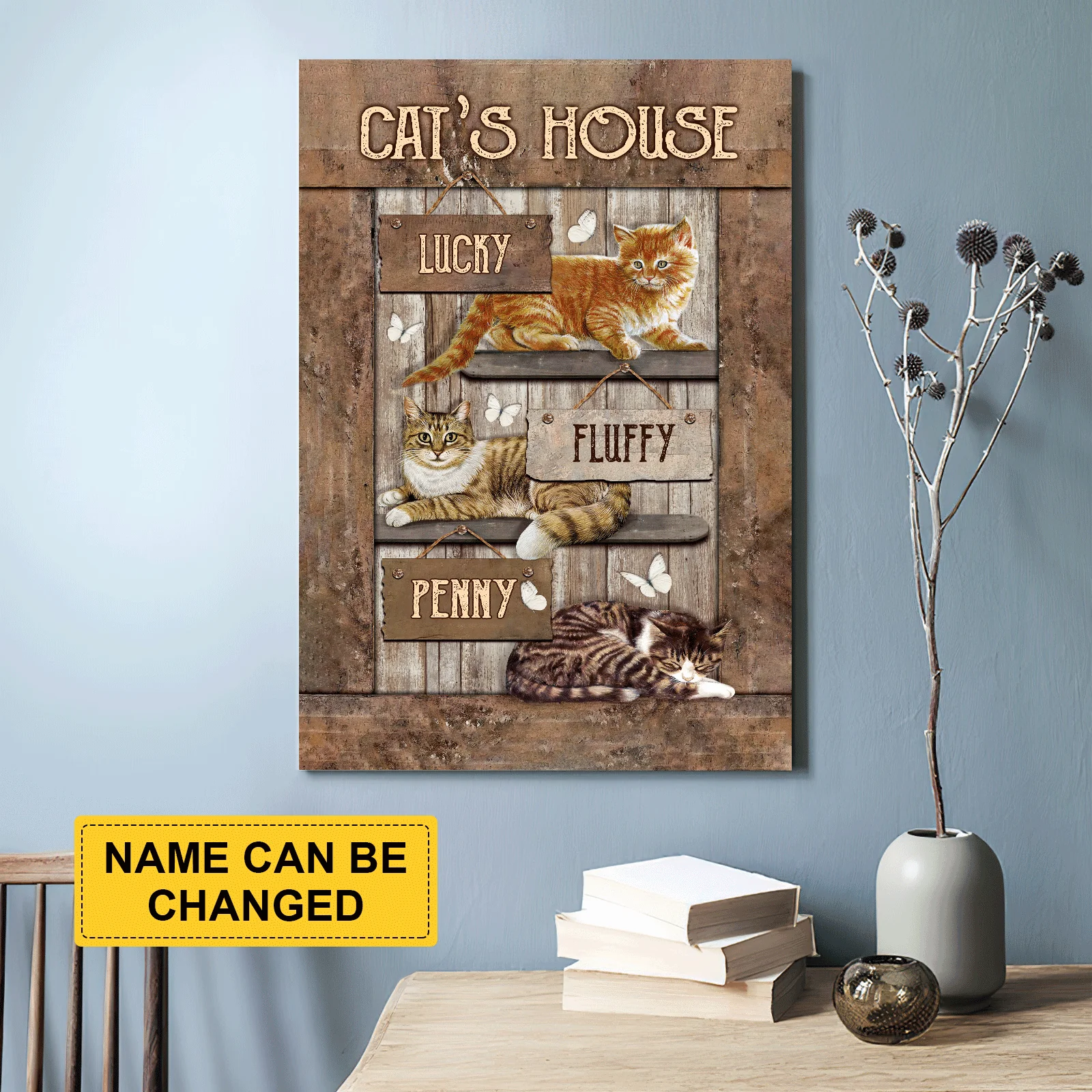 Cat Portrait Canvas - Personalized Cat Memorial Canvas - Adorable cats, White butterfly, Verse of the day, Today I choose joy- Custom Gift For Cat Lovers