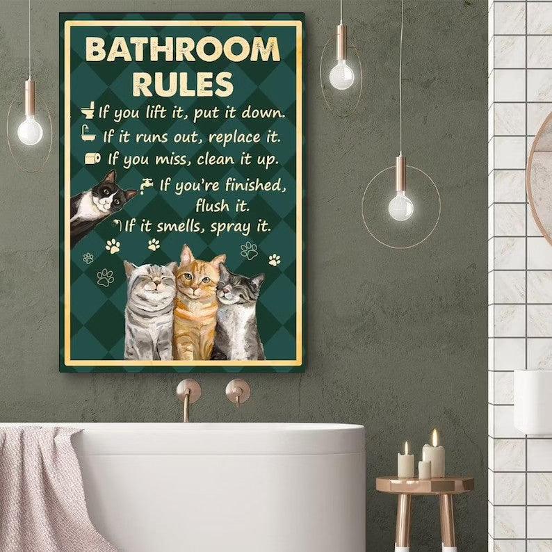 Cat Portrait Canvas - Cat Bathroom Rules - Perfect Gift For Cat Lovers, Cat Owners