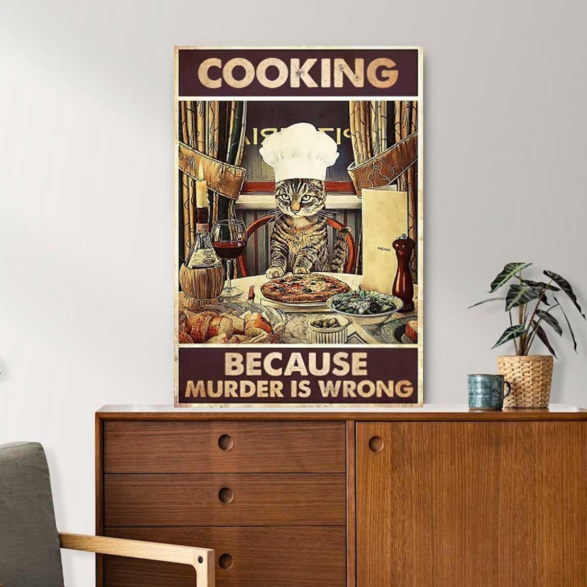 Cat Portrait Canvas, Cat Cooking Because Murder Is Wrong, Funny Cat Portrait Canvas, Premium Wrapped Canvas - Perfect Gift For Cat Owner, Family - Image 2