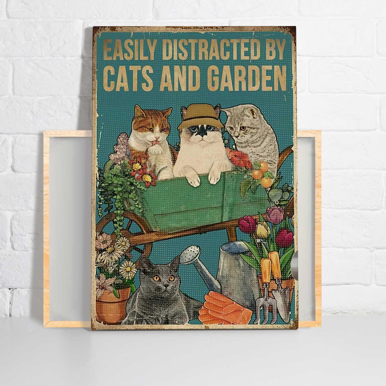 Cat Portrait Canvas - Cat Vintage Easily Distracted By Cats And Garden Canvas - Perfect Gift For Cat Lover, Friend, Family - Image 2