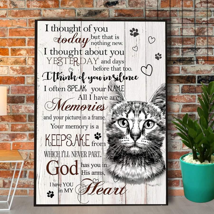 Cat Portrait Canvas - Thought Of You Today I Have You In My Heart Canvas - Perfect Gift For Cat Lover, Friend, Family