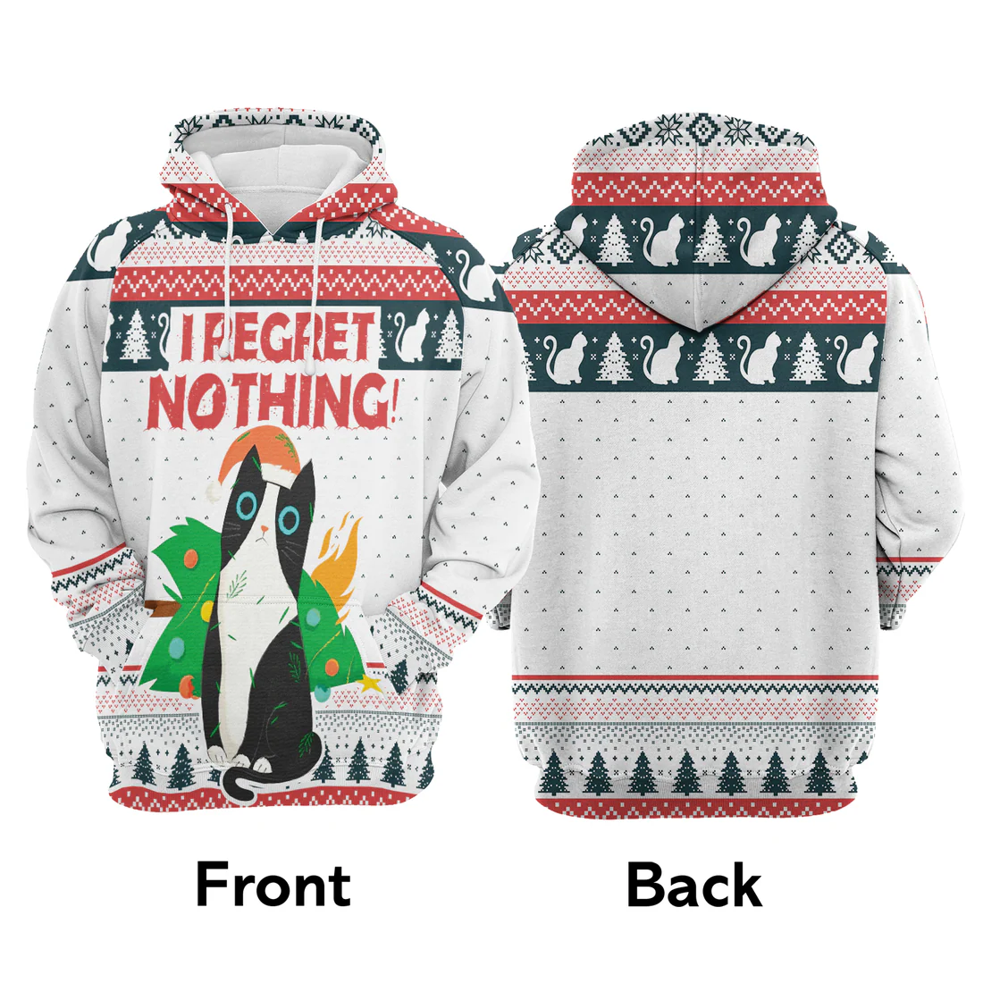 Cat Premium Christmas Hoodie, Cat I Regret Nothing Christmas Unisex Hoodie For Men & Women - Perfect Gift For Christmas, Cat Lovers - Image 3