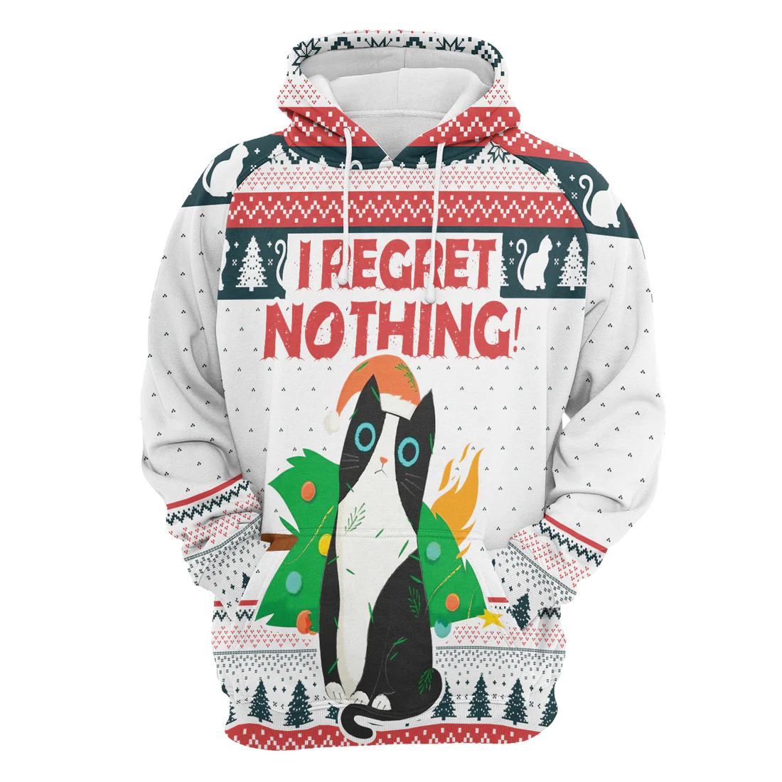 Cat Premium Christmas Hoodie, Cat I Regret Nothing Christmas Unisex Hoodie For Men & Women - Perfect Gift For Christmas, Cat Lovers - Image 4