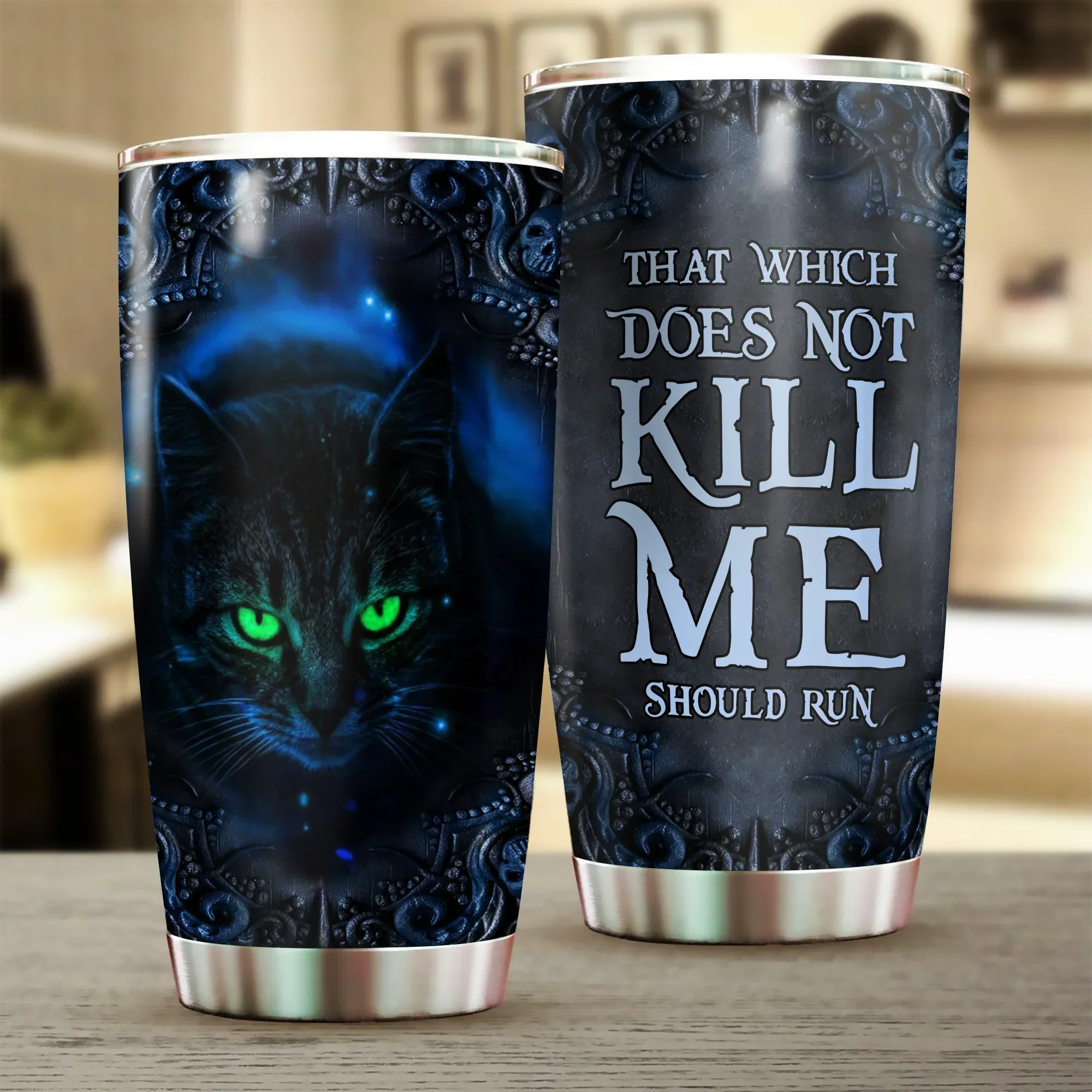 Cat Tumbler, Gift for Cat Lovers, Cat Mom Dad, Mother's Day, Couples, Husband, Wife, Parents, Lovers, That Which Does Not Kill Me Should Run