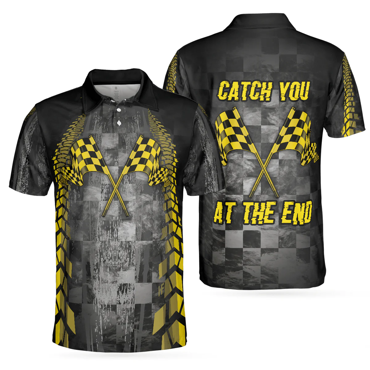 Catch You At The End Racing Short Sleeve Polo Shirt, Checker Pattern Race Polo Shirt, Best Racer Shirt For Men, Polo Shirt Gift For Men - Image 2