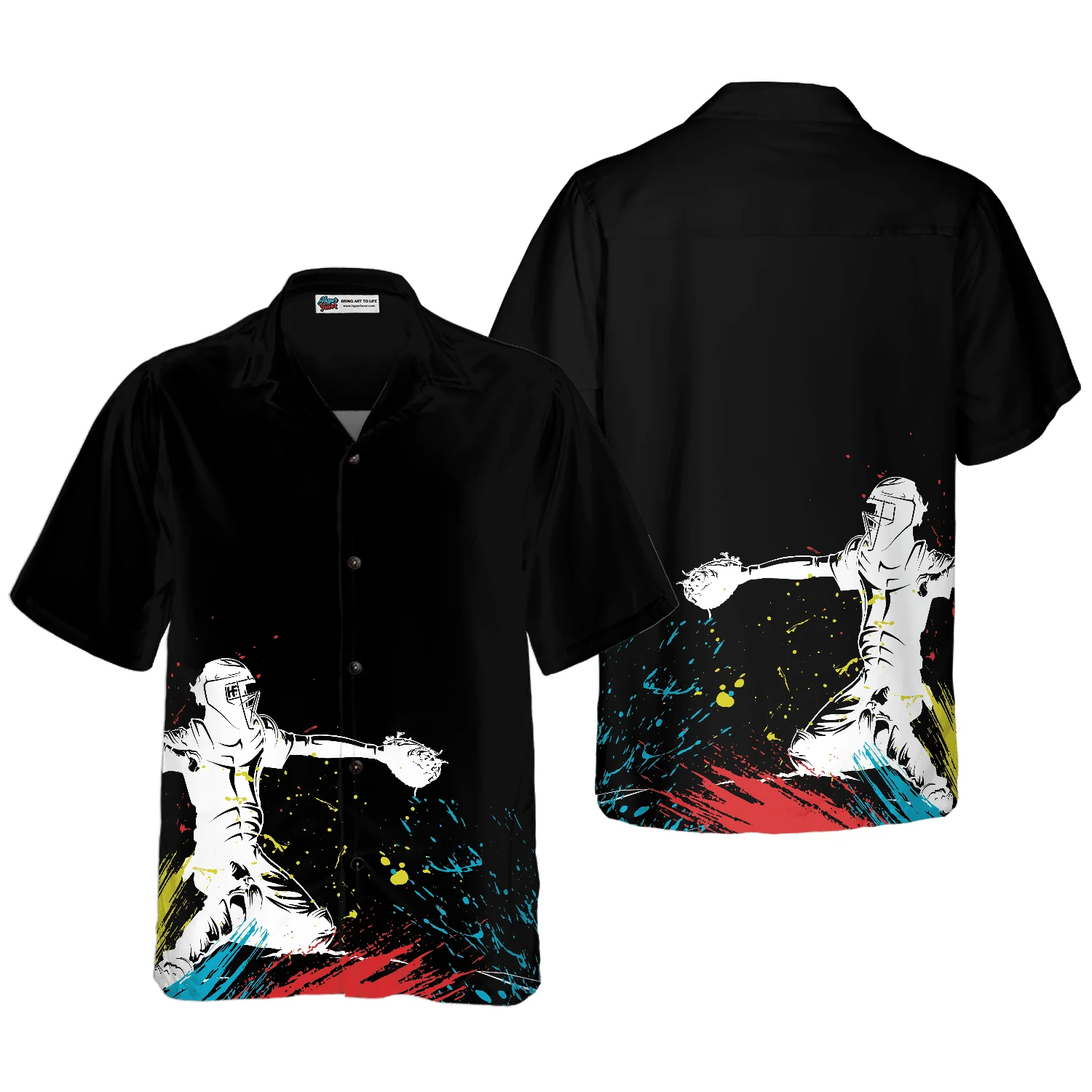 Catcher Silhouette Baseball Hawaiian Shirt, Colorful Summer Aloha Shirt For Men Women, Perfect Gift For Friend, Family, Team, Baseball Lovers