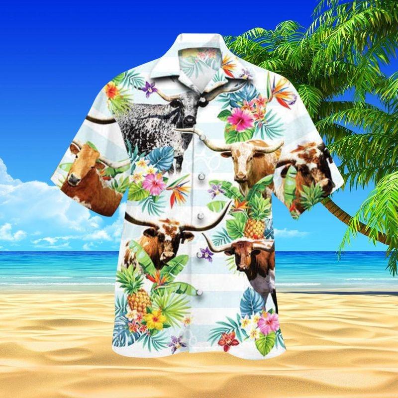 Cattle Aloha Hawaiian Shirt - Texas Longhorn Cattle Hawaiian Shirt, Tropical Flower Hawaiian Shirt For Men & Women, Cattle Lover, Fammer