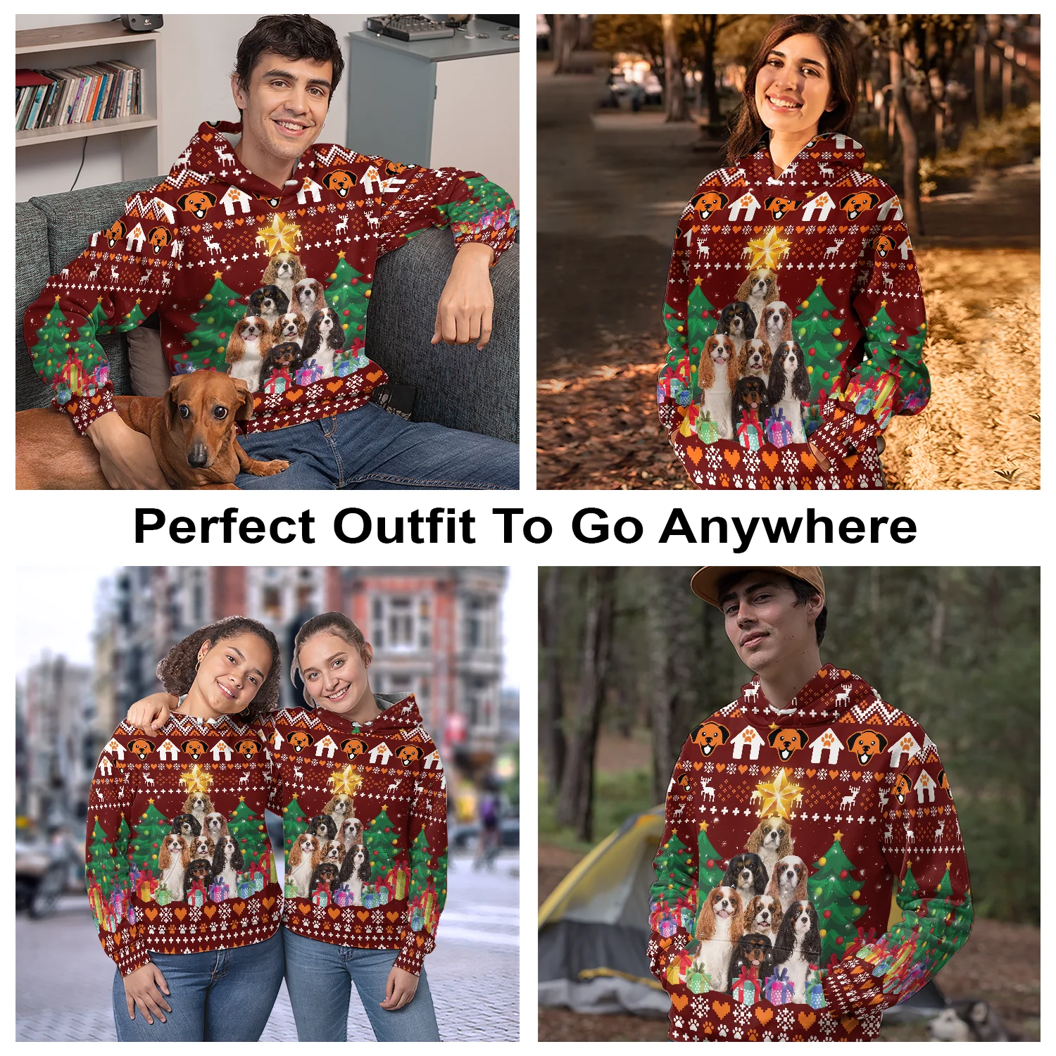 Cavalier King Charles Spaniel Christmas Tree Pullover Premium Hoodie, Perfect Outfit For Men And Women On Christmas New Year Autumn Winter - Image 3