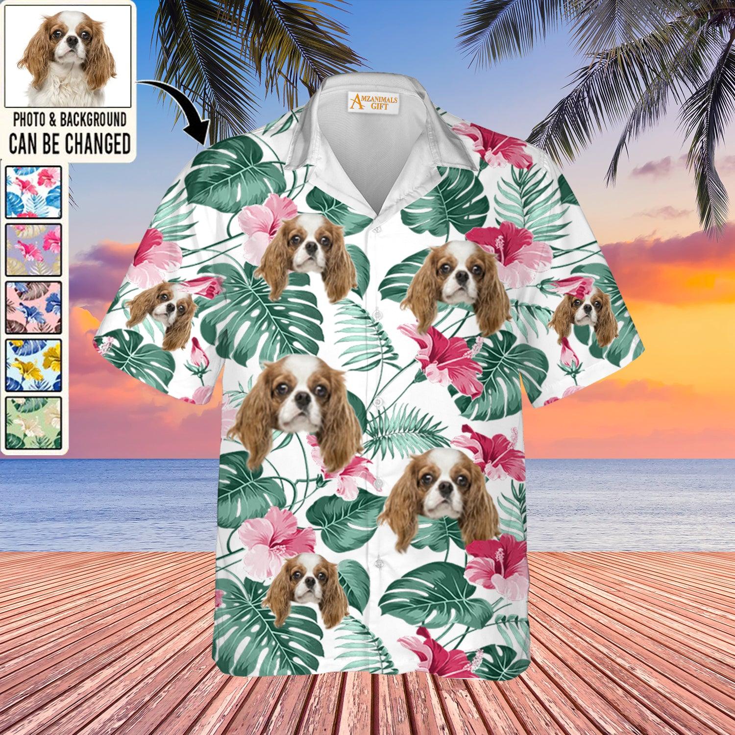 Cavalier King Charles Spaniel Face Custom Aloha Hawaii Shirt - Dog Custom Photo With Tropical Pattern Personalized Hawaiian Shirt - Perfect Gift For Dog Lovers, Friend, Family