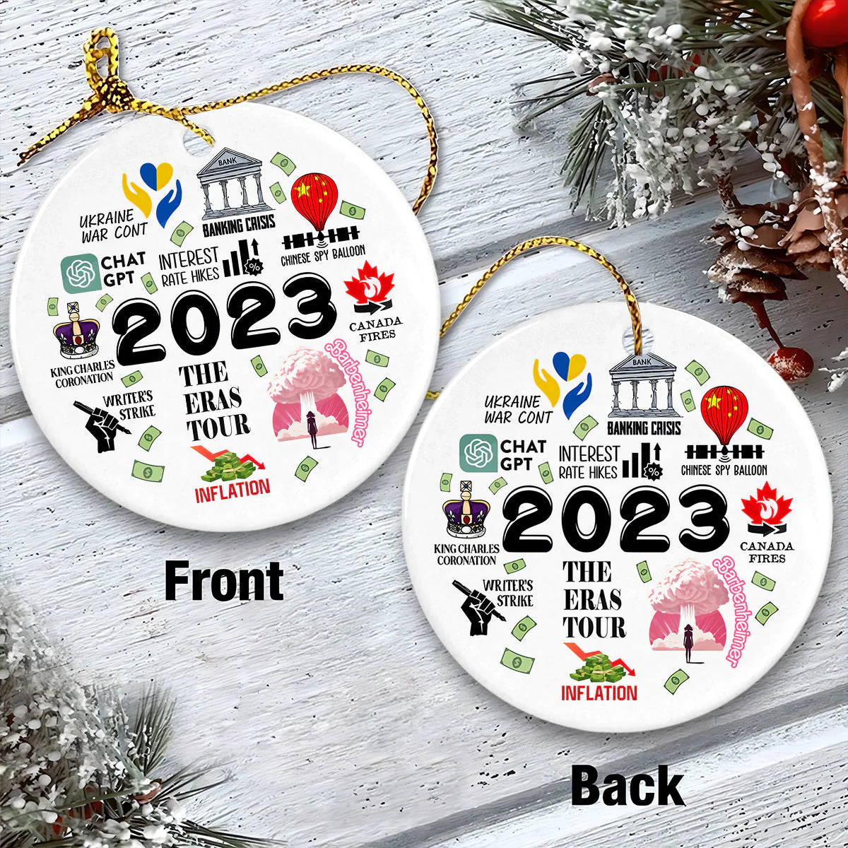 Ceramic Christmas Ornament - 2023 Commemorative Circle Ceramic Ornament, Perfect Gift For Christmas, Home Decoration - Image 3
