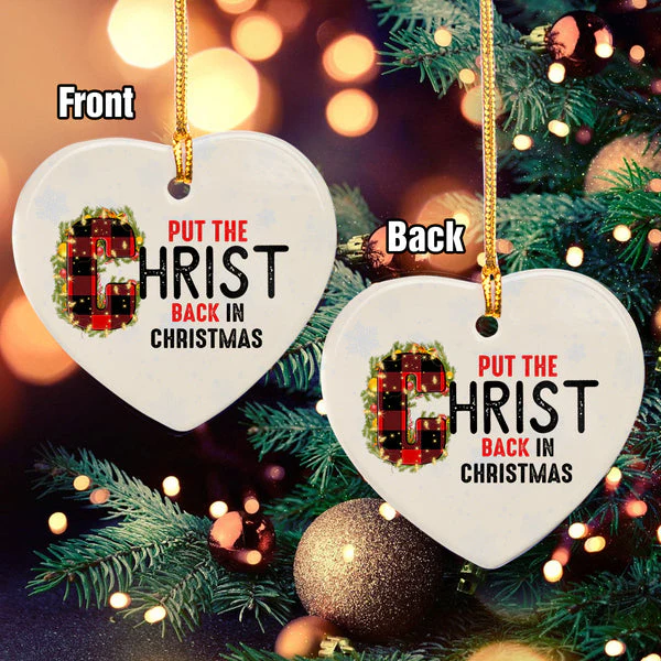 Heart Ceramic Christmas Ornament - Put The Christ Back In Christmas Ceramic Ornament, Gift For Christmas, Holiday Decor - Image 4