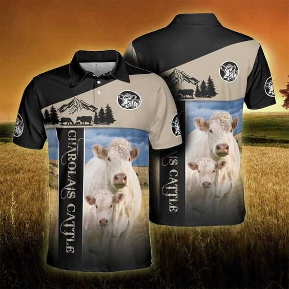 Charolais Men Polo Shirts For Summer - Charolais Proud Farmer Polo Shirts For Men - Perfect Gift For Charolais Lovers, Cattle Lovers