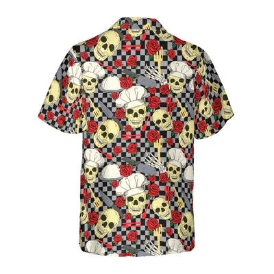 Chef Hawaiian Shirt, Skulls in Chef Hats and Red Roses Patterned Aloha Shirt For Men - Gift For Chef, Family, Friends - Image 2