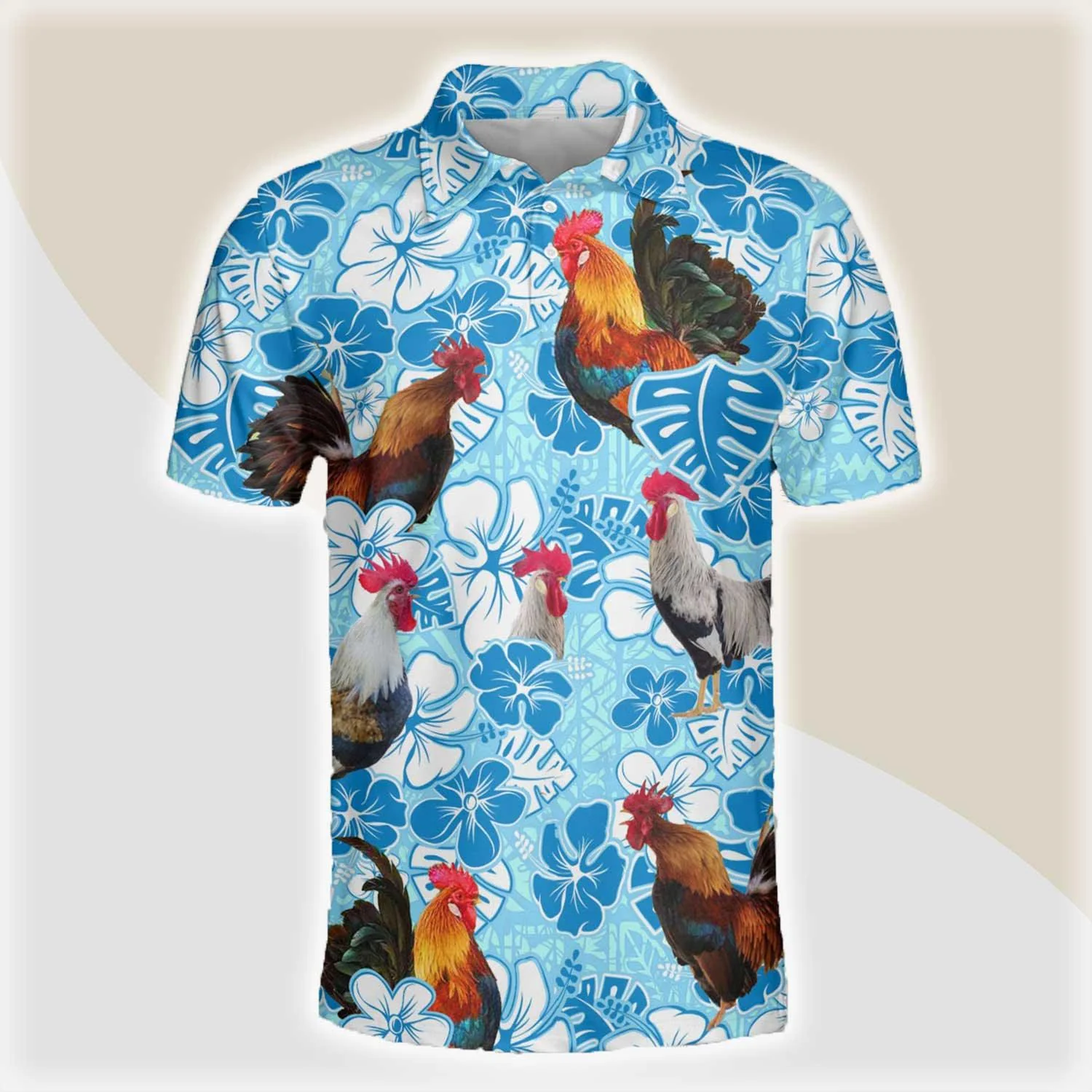 Chicken Men Polo Shirts - Chicken Blue Floral Pattern Button Shirts For Men - Perfect Gift For Chicken Lovers, Animal Lovers