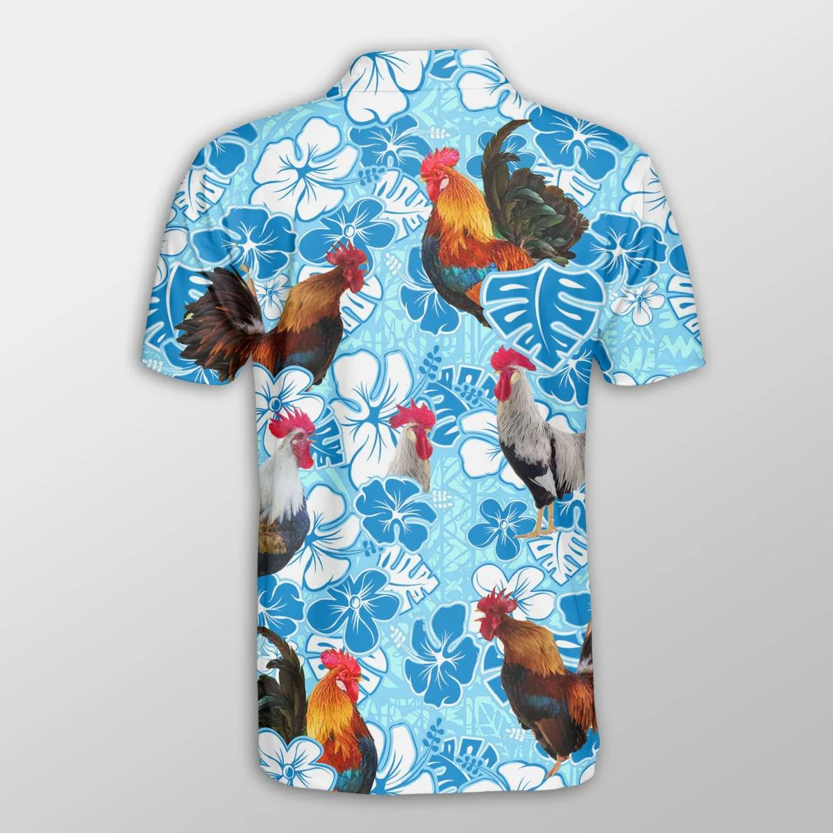 Chicken Men Polo Shirts - Chicken Blue Floral Pattern Button Shirts For Men - Perfect Gift For Chicken Lovers, Animal Lovers - Image 3