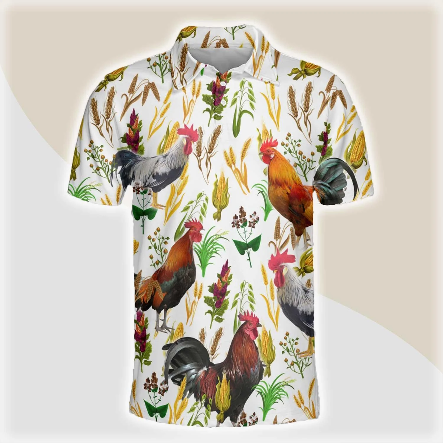 Chicken Men Polo Shirts - Chicken Farm Wheat Pattern Button Shirts For Men - Perfect Gift For Chicken Lovers, Animal Lovers