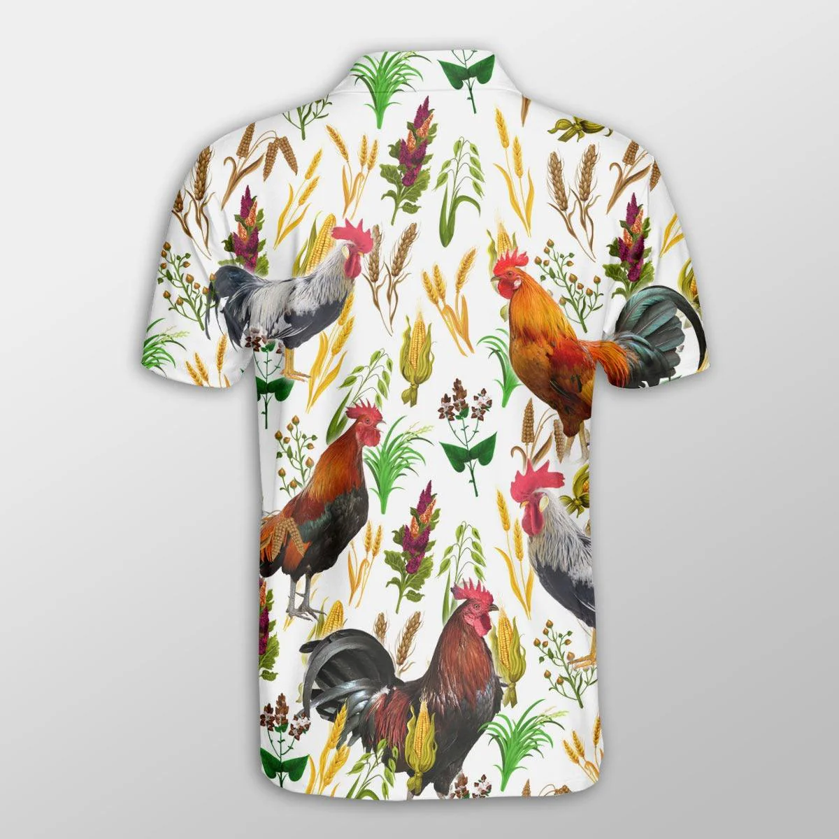 Chicken Men Polo Shirts - Chicken Farm Wheat Pattern Button Shirts For Men - Perfect Gift For Chicken Lovers, Animal Lovers - Image 3