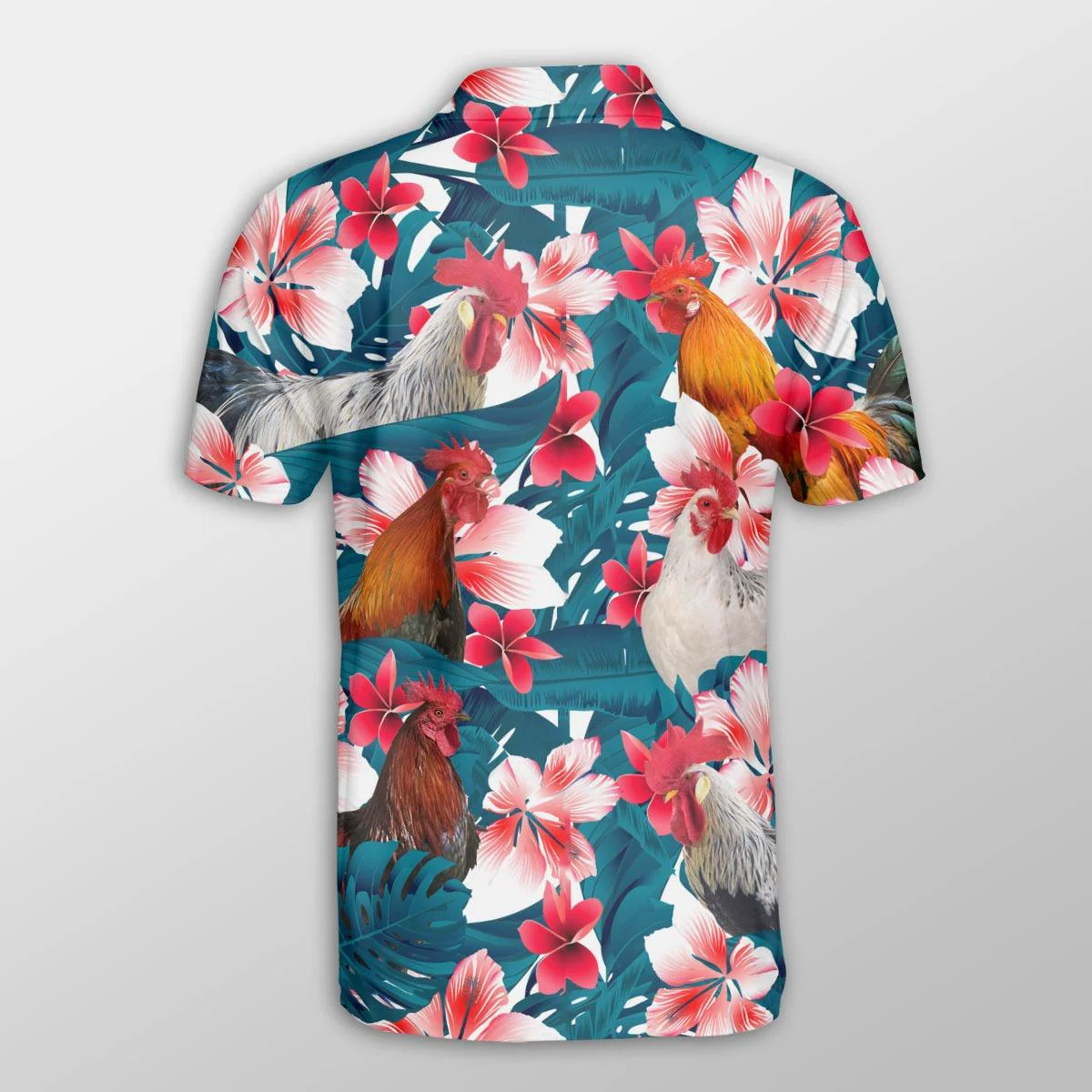 Chicken Men Polo Shirts - Chicken Tropical Floral Pattern Farm Lovers Button Shirts For Men - Perfect Gift For Chicken Lovers, Animal Lovers - Image 3