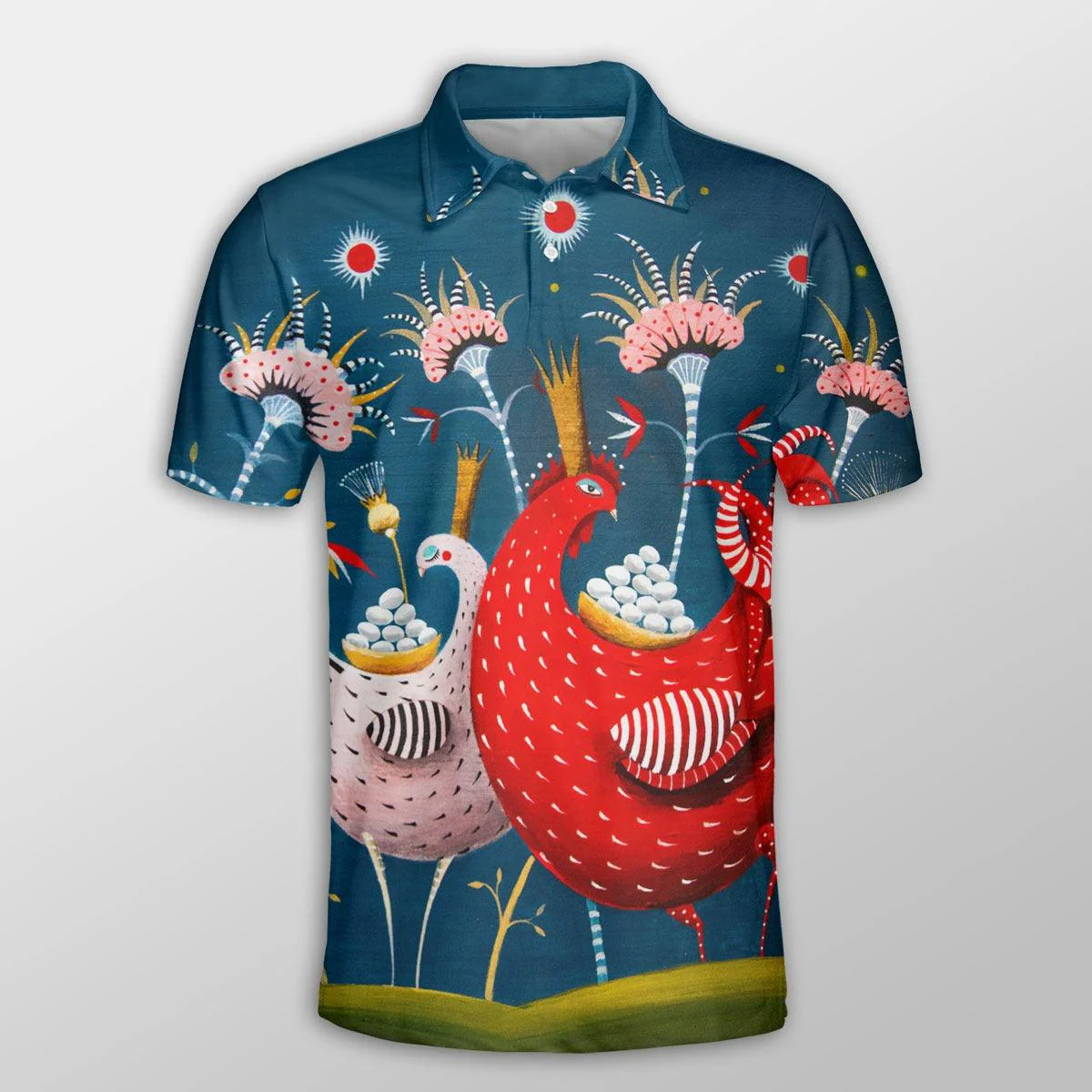 Chicken Men Polo Shirts For Summer - Chicken Cartoon Pattern Button Shirts For Men - Perfect Gift For Chicken Lovers, Animal Lovers - Image 2