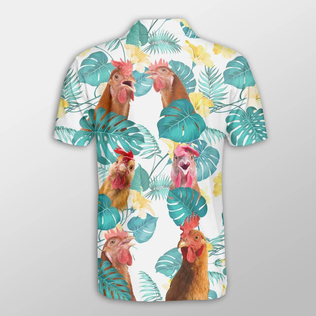 Chicken Men Polo Shirts For Summer - Chicken In Tropical Leaves Pattern Button Shirts For Men - Perfect Gift For Chicken Lovers, Animal Lovers - Image 3