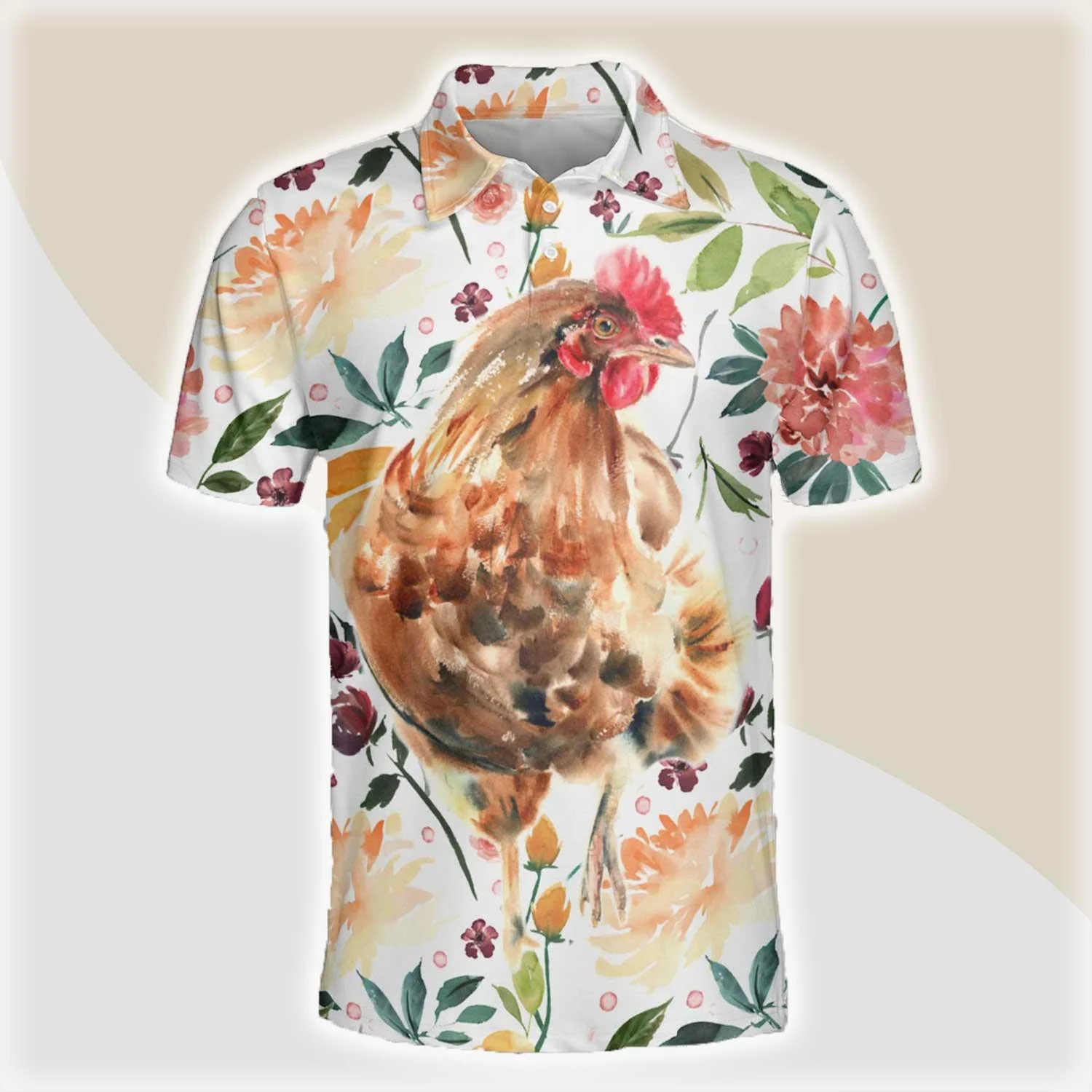 Chicken Men Polo Shirts For Summer - Chicken Tropical Flower Pattern Button Shirts For Men - Perfect Gift For Chicken Lovers, Animal Lovers