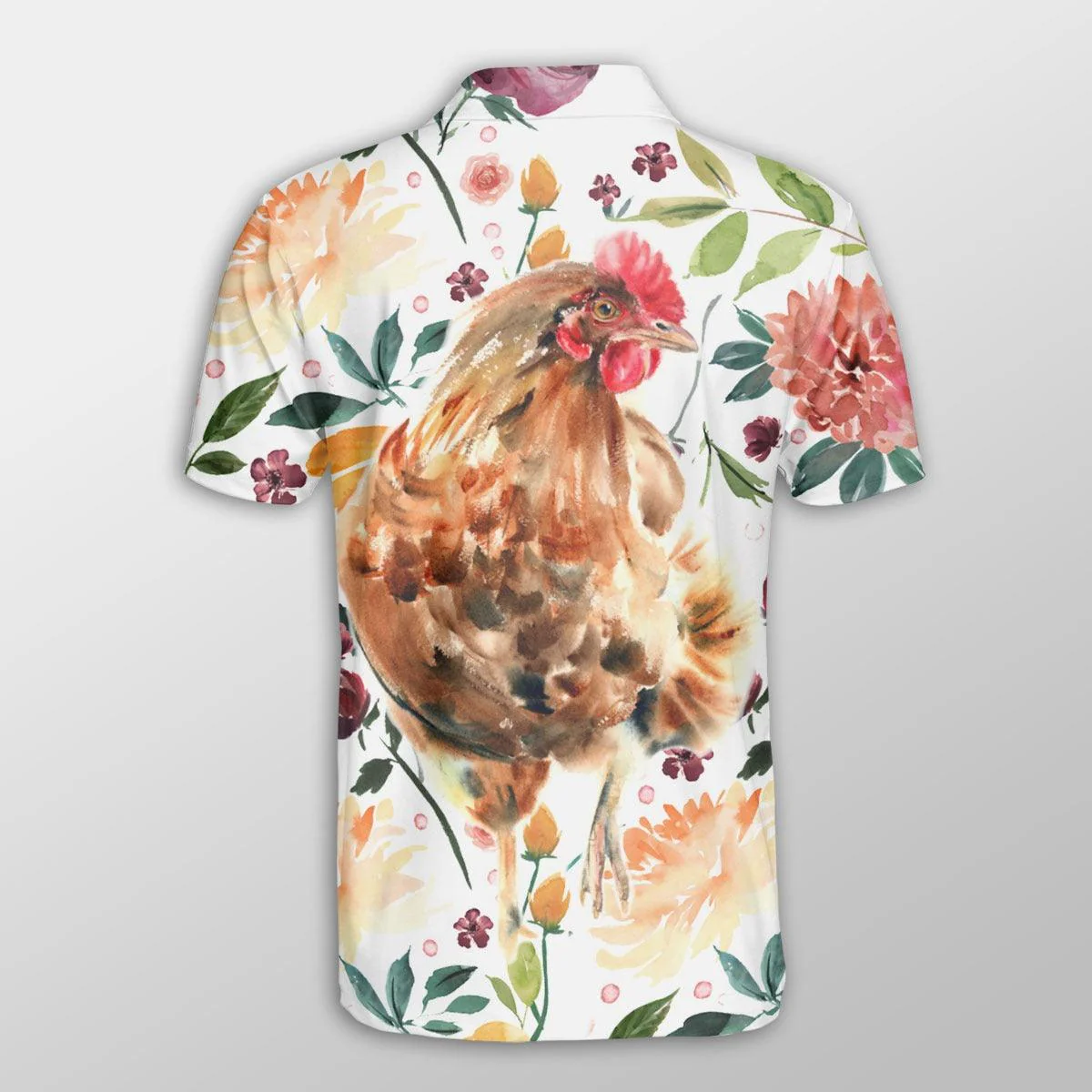 Chicken Men Polo Shirts For Summer - Chicken Tropical Flower Pattern Button Shirts For Men - Perfect Gift For Chicken Lovers, Animal Lovers - Image 3