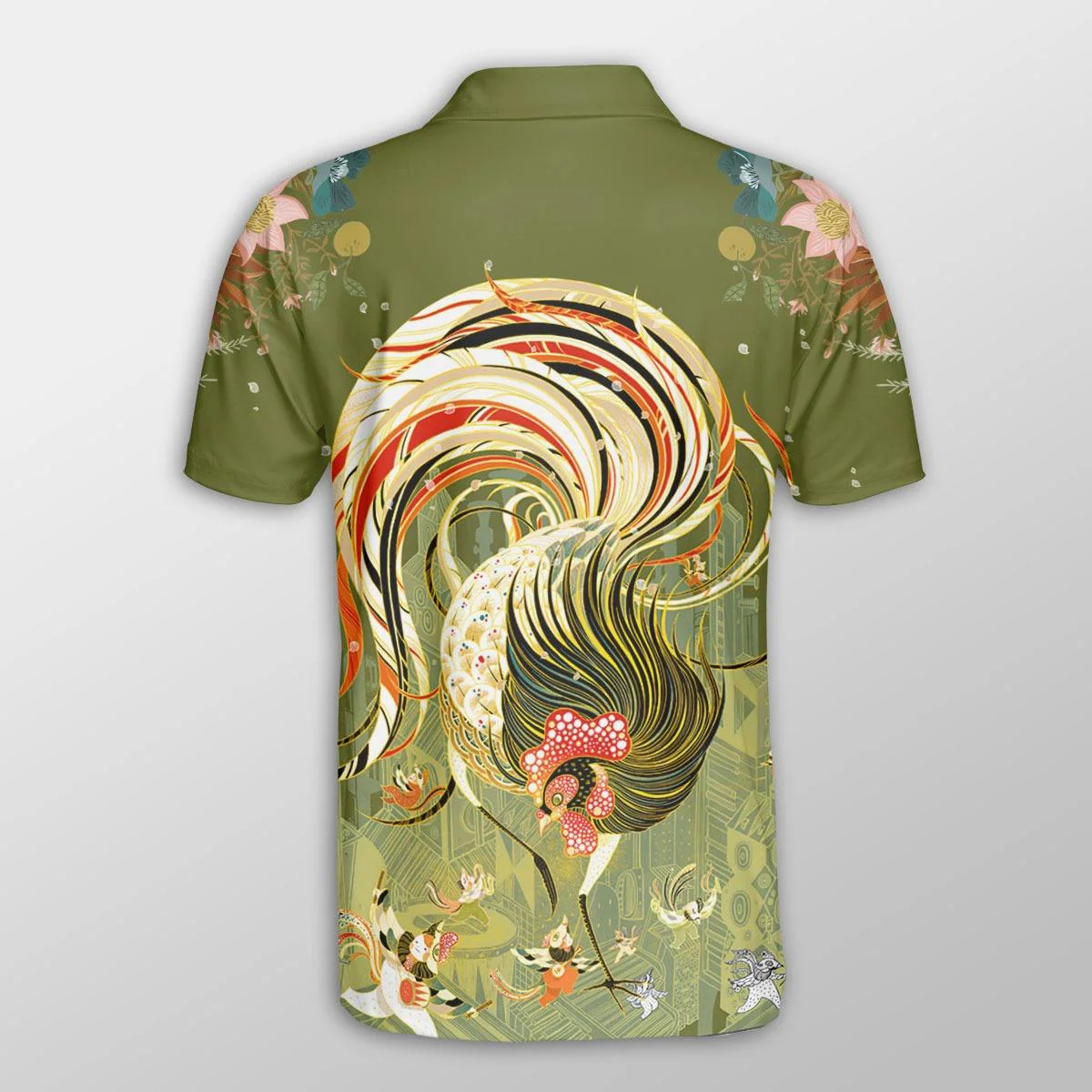 Chicken Men Polo Shirts For Summer - Chicken Watercolor Flower Pattern Button Shirts For Men - Perfect Gift For Chicken Lovers, Animal Lovers - Image 3