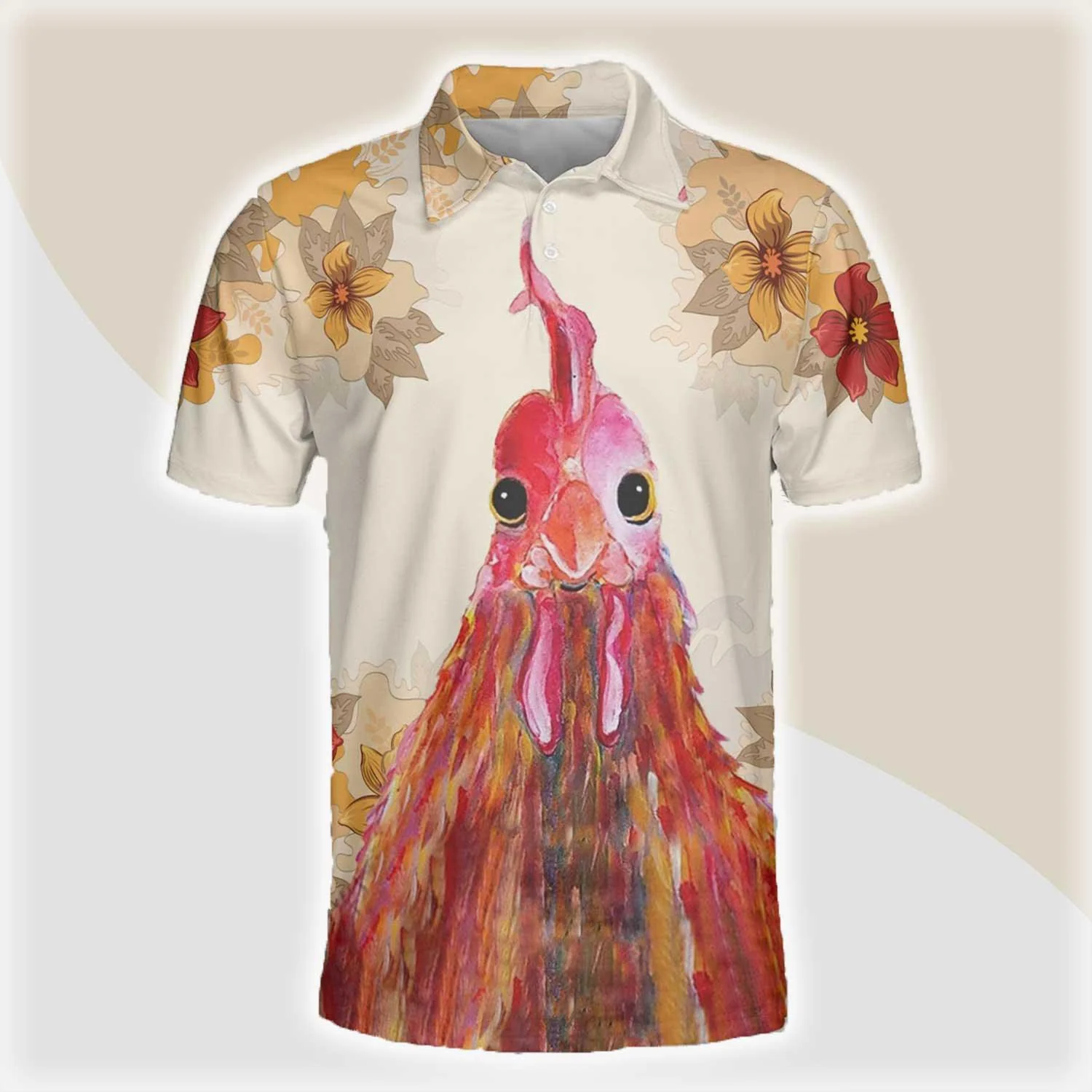 Chicken Men Polo Shirts For Summer - Rooster Art Pattern Button Shirts For Men - Perfect Gift For Chicken Lovers, Animal Lovers