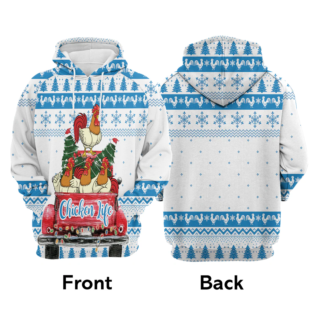 Chicken Premium Christmas Hoodie, Chicken Life Christmas Tree Colorful Unisex Hoodie For Men & Women - Perfect Gift For Christmas, Chicken Lover - Image 3