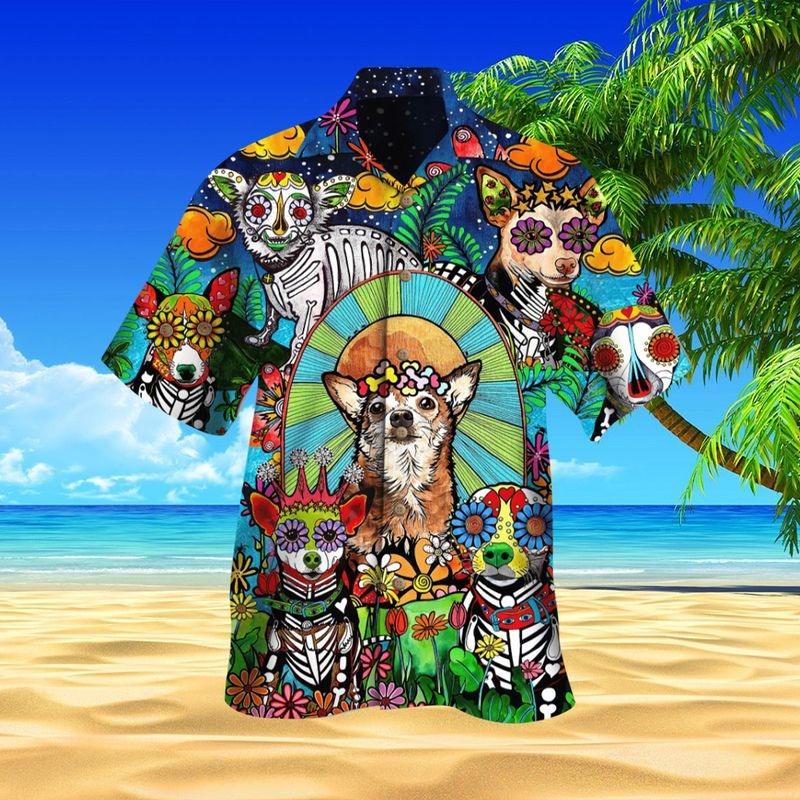Chihuahua Aloha Hawaiian Shirt - Cute Chihuahua Sugar Skull Hawaiian Shirt, Chihuahua Hippie Hawaiian Shirt For Men & Women, Chihuahua Lover